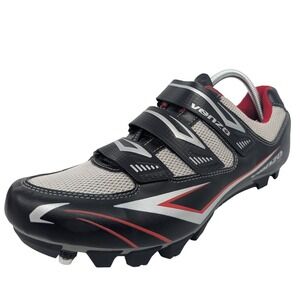 VENZO Cycling Shoes Men Size 11 Black Red Silver Tri-Lock Cleats